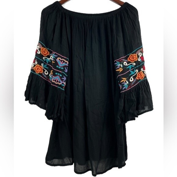 Avani del Amour Ruffle Embroidered Sleeves Boho Festival Tunic Top Blouse Small - Picture 4 of 10
